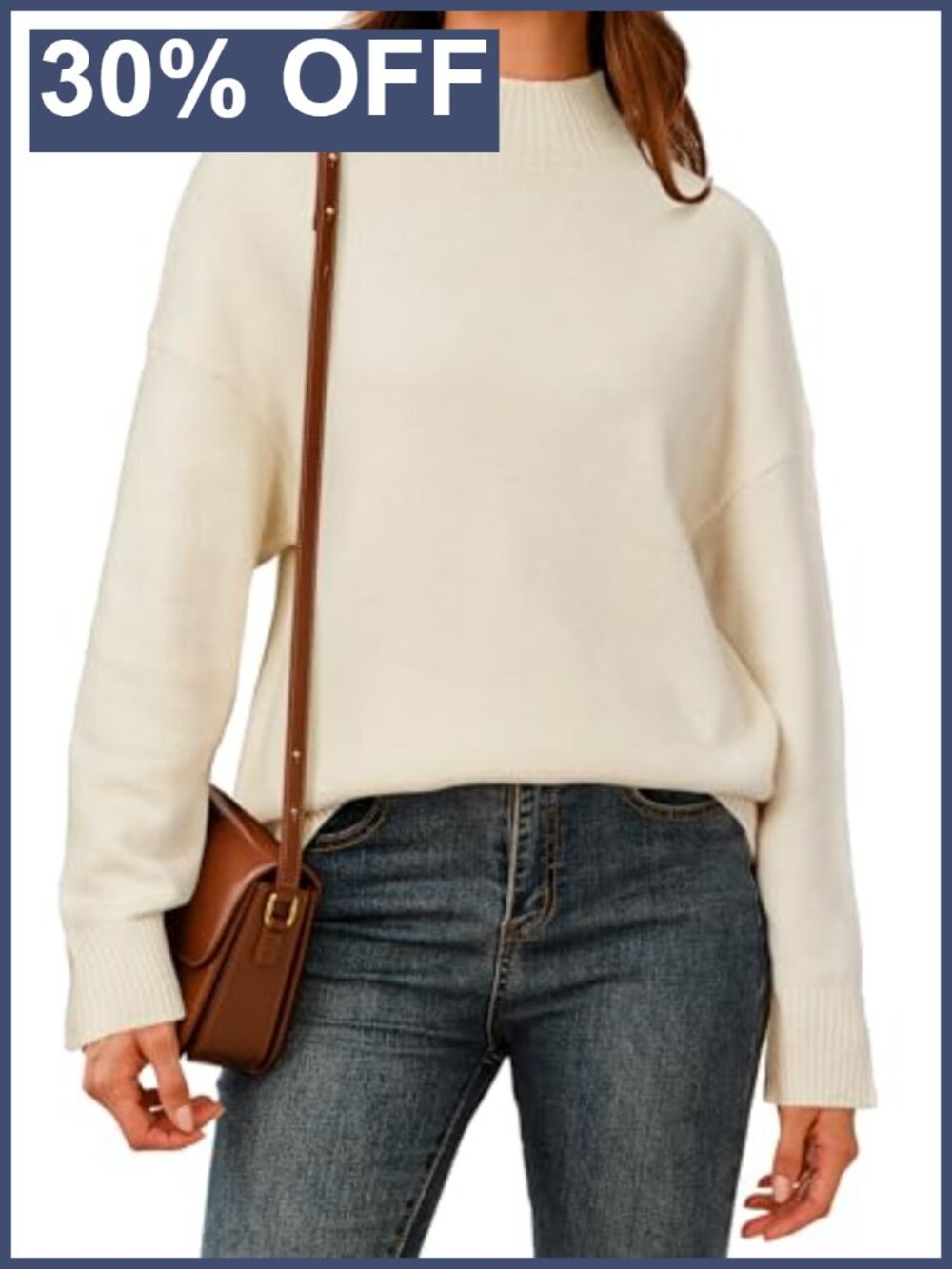 Wool Blend Mock Neck Oversized Sweater Split Cuff
